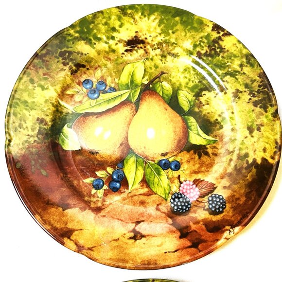 Limoges Vintage 4 Salad Plates Rochard Fruit Design Artist Signed France 7 1/2" - Picture 3 of 10